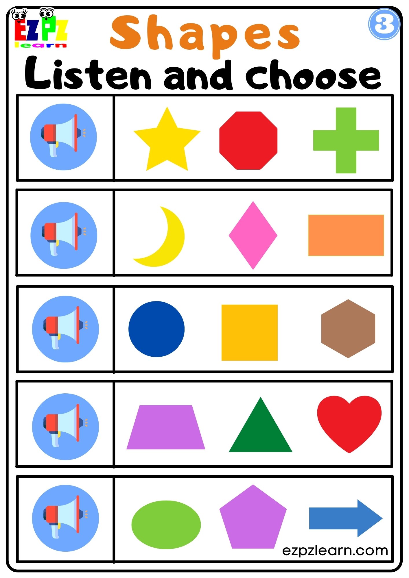 Shapes Vocabulary Interactive Worksheet Listen and Choose the Correct ...